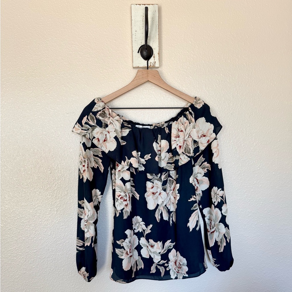 Moa Moa • Cream and Blue Ruffled Off The Shoulder Blouse